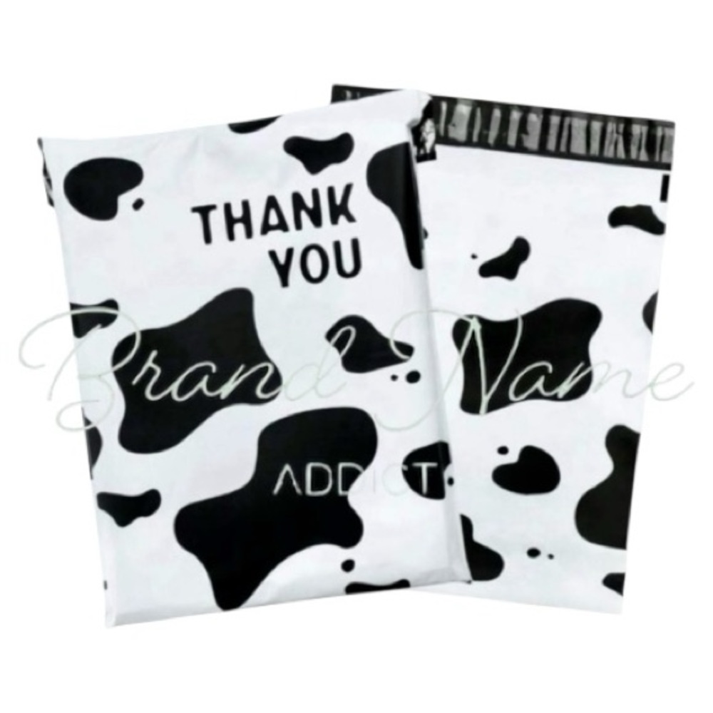 PRICE IS FIRM -Set of 10 Cow Print Black White  10 x 13 ‘Thank you’ Poly Mailers